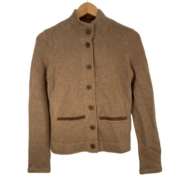 Lauren Ralph Lauren Jackets & Blazers - Ralph Lauren Brown Knit Button Jacket Cardigan Mock Neck Preppy Equestrian Small